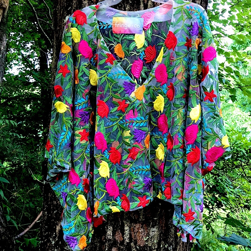 Sheer Floral Embroidered Blouse